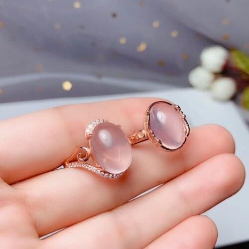 Pink Rose Quartz gemstone ring for women silver jewelry big size soft rose gold color birthday anniversary gift free shipping