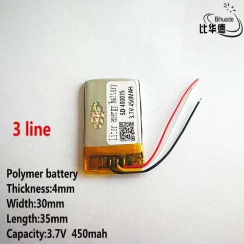 10pcs/lot 3 line Good Qulity 3.7V,450mAH,403035 Polymer lithium ion / Li-ion battery for TOY,POWER BANK,GPS,mp3,mp4