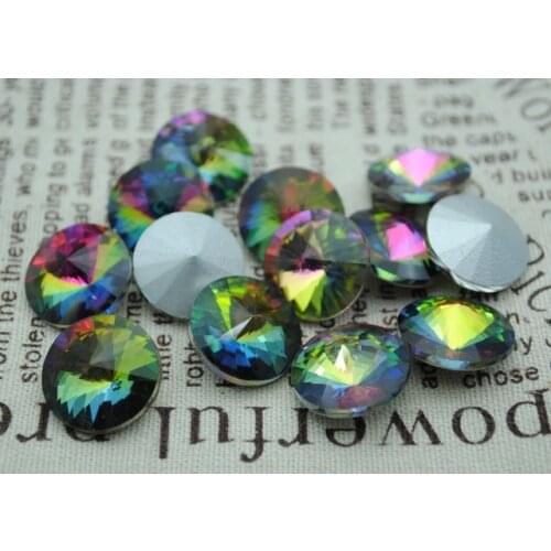 100pcs/lot Rainbow Color 8mm,10mm,12mm,14mm,16mm,18mm,20mm Chinese Top Quality Round Fancy Stone Rivoli glass beads
