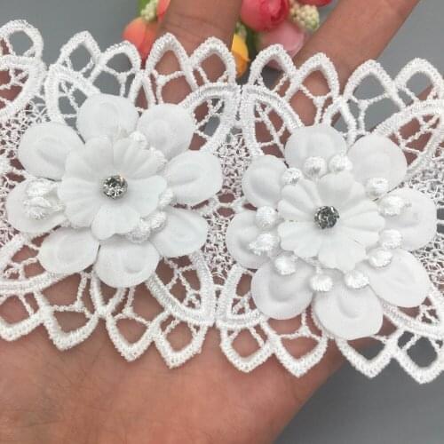 10X 3D White Diamond Flower Lace Trim Applique Trimming Ribbon Fabric Embroidered DIY Sewing Craft Wedding Patches for Clothing