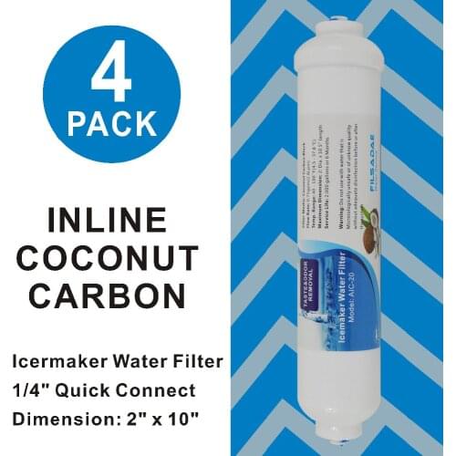 4 PACK 10-Inch Inline Coconut Carbon filters Icemaker and Refrigerator RO Dispenser Drinking Water Filter 1/4" Quick Push Fit