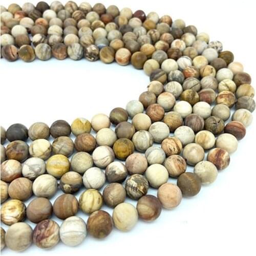 6-14mm Natural Stone Frosted Wood Stone Jasper Beads Round Loose Khaki Beads DIY Necklace Bracelet Accessories Energy Purify