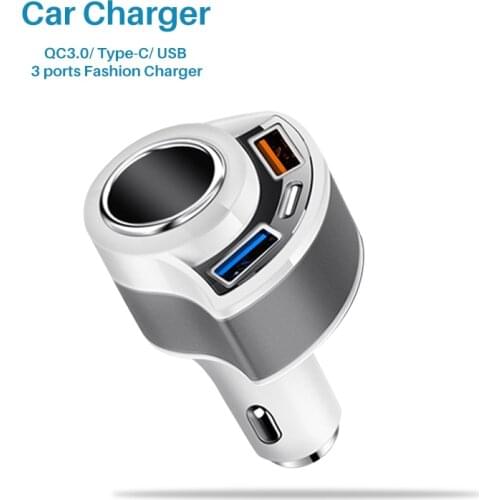 Car Charger QC3.0 Quick Charge USB Charger Type C Mobile Phone 3 port Smart Universal Charger Adapter for Samsung Xiaomi iphone