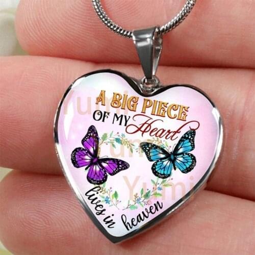 Butterfly Necklace A Piece of My Heart Lives In Heaven Lettering Necklace Heart Necklace Remembrance Necklace Memorial Neckchain