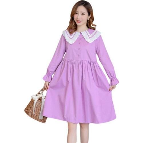 Pregnancy Womens Dress For Pregnant Women New Solid Long Sleeve Lace Neck Breastfeeding Plus Size Dresses Maternity Clothes