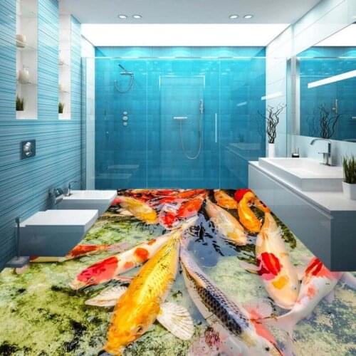 Free Shipping Hawthorn carp swimming in 3D floor painting thickened non-slip bathroom office square living room flooring mural