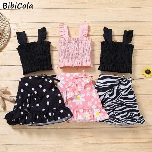 BibiCola Kids Clothes Summer Girls Children Baby Girls Sling Tube Top TShirt + Short Skirt Outfits Set Casual Clothing For Girls