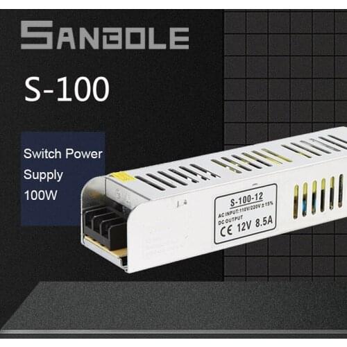 S-100-12 LED Strip Type Switch Power Supply 100W 12V 24V 48V Metal Shell Conductive AC Single Input Can Custom