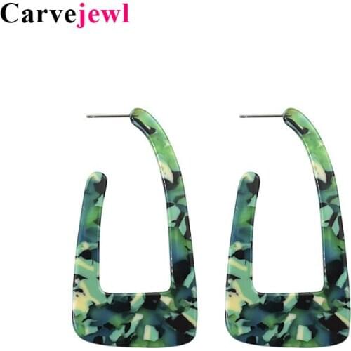 Carvejewl hoop earrings new Fashion letter U Green Multi-Color personality Acrylic Acetic Acid hoop earrings for women jewelry