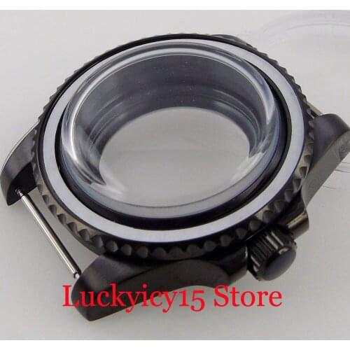 Black PVD fit nh35a nh36a 40mm Automatic Watch Case Domed Glass Rotating Bezel RIng Glass Backcover