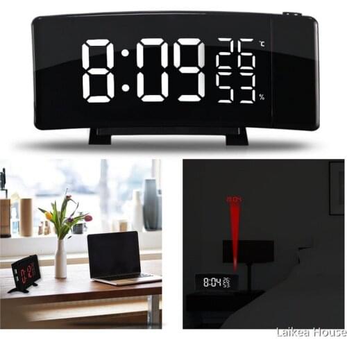 USB Digital Alarm Clock Electronic Projection Clock Home Bedroom Creative ABS Alarm Clock Thermometer And Hygrometer 22X11X8CM