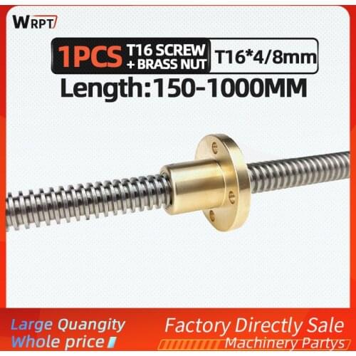 CNC 3D printer 1PCS T16 trapezoidal rod lead screw thread 16mm lead 4/8mm with brass nut, L = 150MM-1000MM