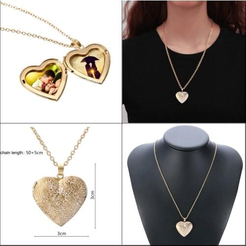 Elegant Luxury Retro Heart-shaped Necklace Locket Mini Photo Frame Box Pendants For Women Charm Necklace Pendant Dropshipping