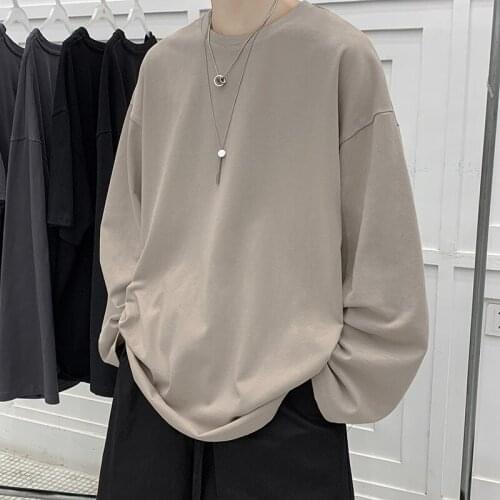 17 Colors Autumn New 100% Cotton Soft Casual Harajuku Solid Mens Long Sleeve T-Shirt 4XL 5XL
