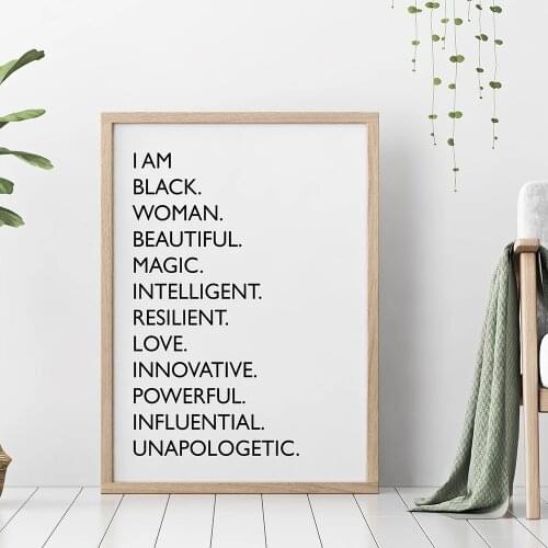 I Am Black Quote Canvas Painting Black White African American Woman Posters And Prints Nordic Wall Art Pictures For Living Room