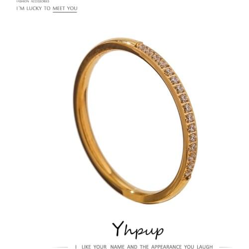 Yhpup Simple Stainless Steel Ring Gold Cubic Zircon 18 K Plated Minimalist Charm Ring for Women