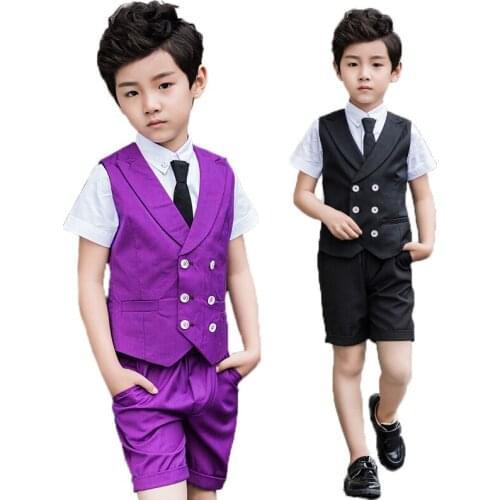 2PCS Vest+Shorts Kids Boys Summer Clothing Sets New Gentleman Children Wedding Party Wear Flower Boys Formal Suit