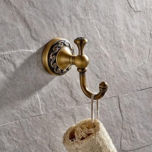 IMPEU Antique Brass Towel Hook, Bathroom Robe Hooks, Wall Mounted Retro Single Door Coat Clothes Hanger