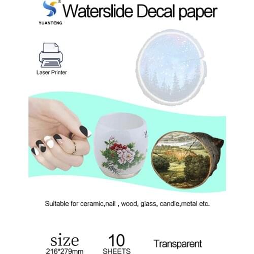 10 Sheets Laser Transparent Water Slide Decal Printing Paper Clear Papel Decal Transparente Laser No Need Spray for Cup Nail Art