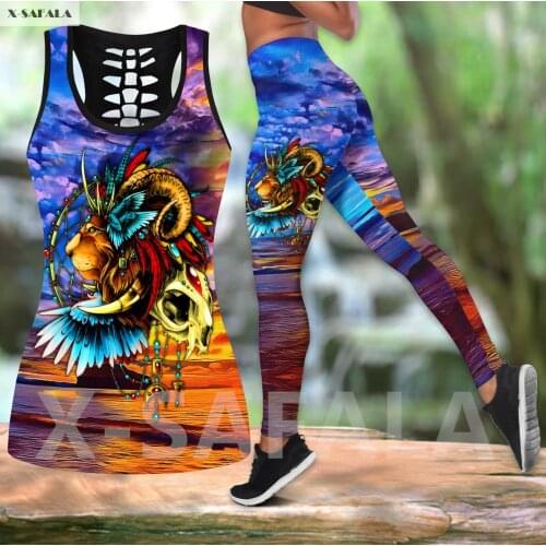 Lion Multicolor 3D Printed Fitness Women Yoga Set Hollow Tank Top Leggings G38 Outfit Gym High Waist Stretchy Girl Pants
