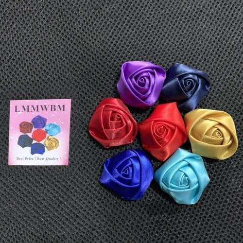 LMMWBM Size 3.5cm Satin Ribbon Rose Flower Silk Fabric Flower Handmade DIY Wedding Bouquet Flower Hair Cloth Accessories