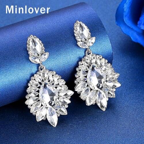 Minlover Sparkling Marquise Crystal Bridal Drop Earrings Silver Color Flower Wedding Pandent Dangle Earrings Jewelry MEH1646