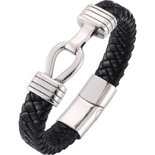 Fashion Cross Card lock Leather Bangle & Bracelet Stainless Steel Bracelets For Women Men Bracelet Jewelry Gift SP0278