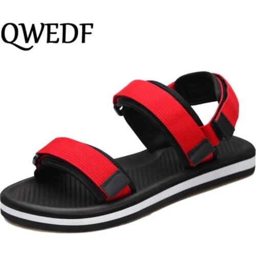 QWEDF Sandals mens summer 2019 new couple Roman beach shoes anti-slip sandals and slippers casual male drag PM-110