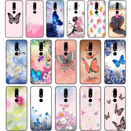 260Red butterfly on white roses flower Soft Silicone Tpu Cover phone Case for Nokia 2 2.1 2.3 3 3.1 4.2 5. 5.1 6 7.2 8 Plus Case