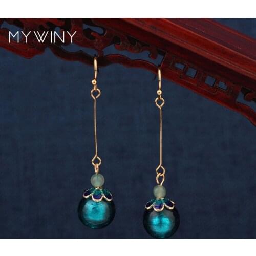 MYWINY New copper long pin fashion jewelry color glazed earrings , Chinese wind enamel flowers ethnic earrings