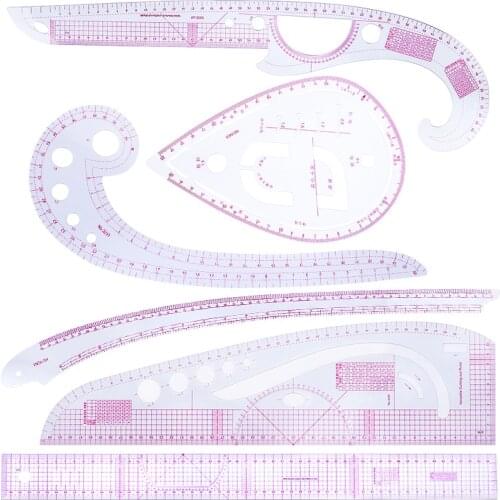 Nonvor 6 Piece Sewing Ruler Set Tailor Measuring Kit Plastic Sewing Drawing Ruler Curve Ruler Cutting Ruler and Sleeve ruler