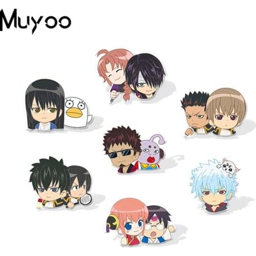New GINTAMA Anime Acrylic Resin Epoxy Lapel Pin Gintoki Shimura Shinpachi Kagura Sadaharu Characters Acrylic Badge Pins