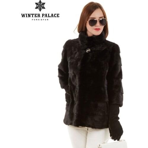 Winter Fashion Slim fur coat natural mink stand Collar good quality mink fur coat women natural black women mink coat