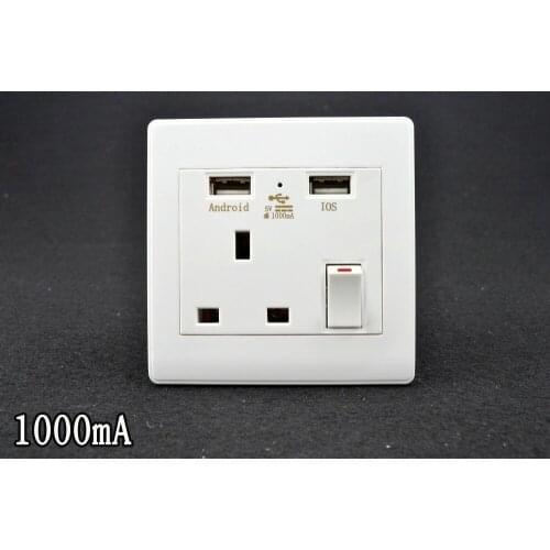 Wholesale 30pcs Wall Socket Dual 2 USB Universal Plug Switch Power Supply Plate 1000mA Charger Free shipping by DHL