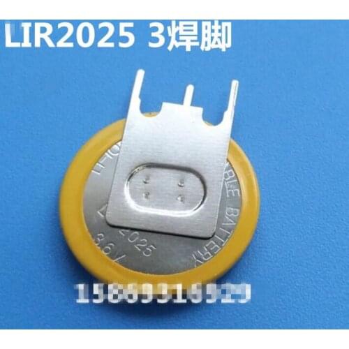 20PCS LIR2025 3.6V Rechargeable Lithium Battery with Three Soldering Legs Vertical