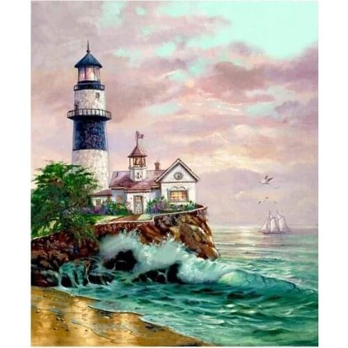 Full Square / Round Drill 5D DIY Diamond Painting Sea Lighthouse 3D Diamond Embroidery Cross Stitch Diamond Dotz Decoration---02