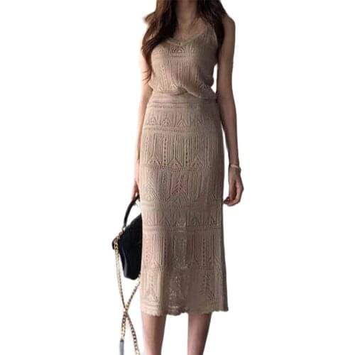 Casual skirt suit knitted suspenders + high waist slim skirt two-piece suit 2021 summer fashion womens clothing