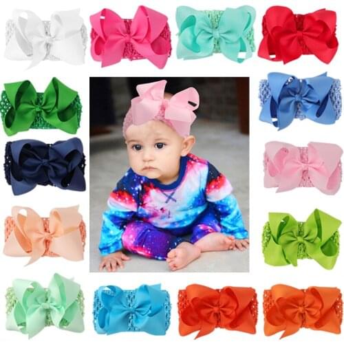 New Arrival Large 5" Ribbon Hair Bows Headband Wide Mesh Hair Bands Handmade Baby Girls Hair Accessories Fashion Accesorios