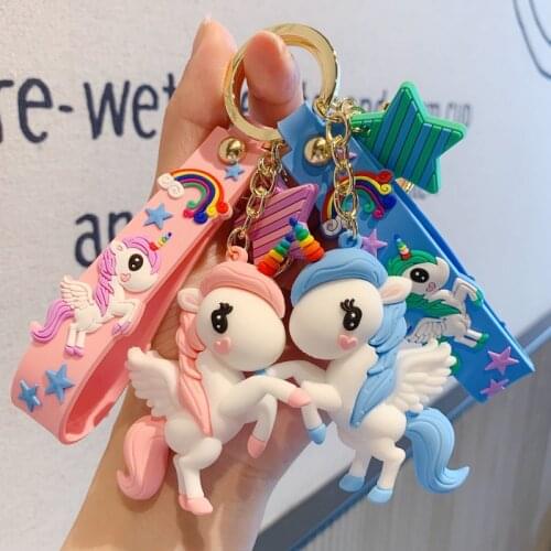Rainbow PVC Animal Unicorn Keychain for Men Women Bag Ornament Phone Key Chain Porte Clef keyring Bag Decoration