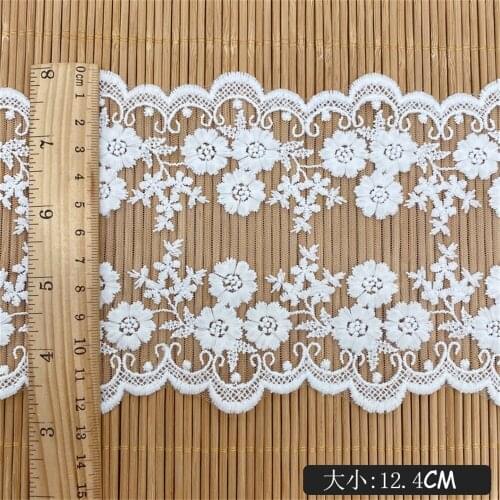 Net Yarn Embroidery Flower Milk Silk Lace Trim Diy Dress Material 12.4cm Wide Bilateral ChildrenS Clothing Sewing Accessories