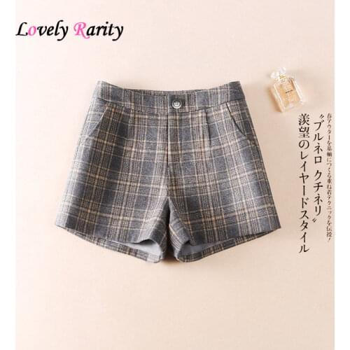 Shorts Women Woolen Shorts Womens Autumn Winter Womens Pants Casual High Waist Plaid Straight Pantskirt Pants Ropa Mujer