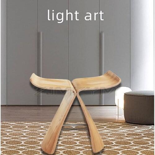 Butterfly stool Eucalyptus bending customized living room shoe changing stool creative leisure walnut solid wood short stool