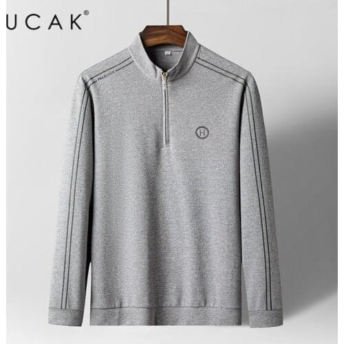 UCAK Brand Spring Autumn New Arrival Tops High Quality Casual Business Long Sleeve Zipper Solid Color T-Shirt Men Clothes U5313