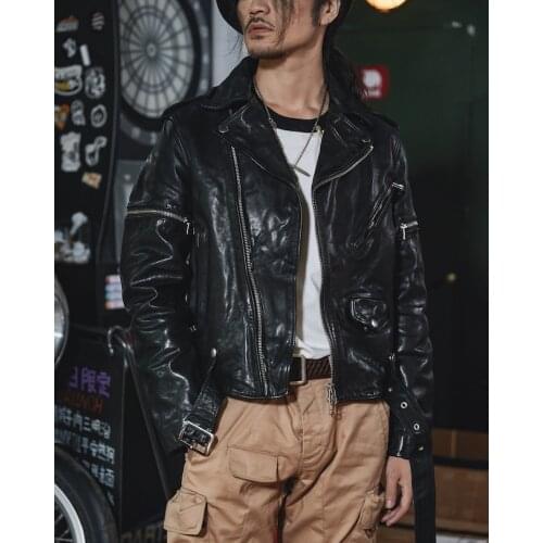 YR!Free shipping.sales.classic 613 style motor biker leather jacket.Detachable vintage oil horsehide coat.black cool quality