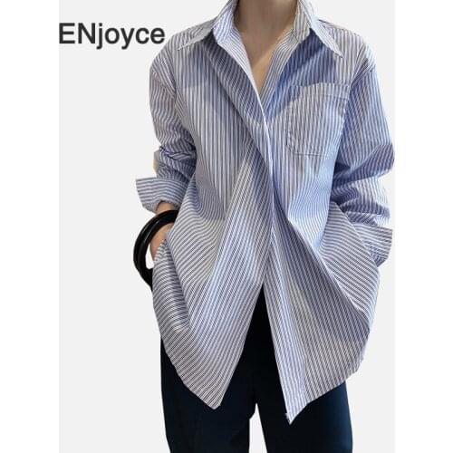 New Fashion Vertical Striped One Button Design Blouse Women Long Sleeve Shirts 2020 Spring Autumn Vintage Japan Clothing