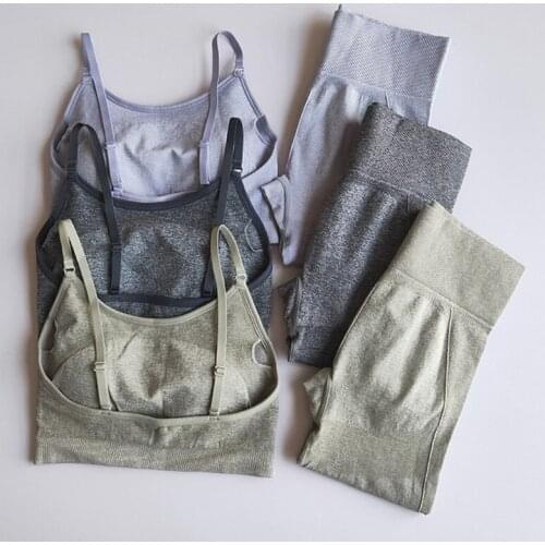 Women 2 Pcs Sports Suits Set Yoga Sets Gym Fitness FLEX Athletic Pants Joggers Sportswear Leggings Shirt Seamless Sports Active