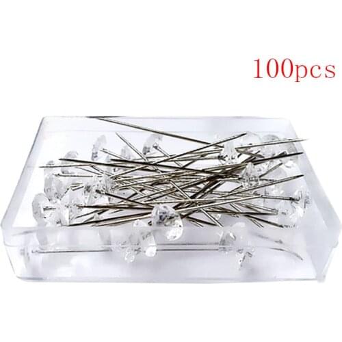 100pcs Sparkle Diamond Pins Crystal Diamante Corsage Pins Head Wedding Corsage Boutonniere Floral Bouquet Pins With Plastic Box