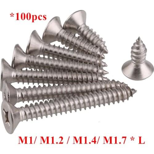 100pcs Flat Head Self Tapping Screws KA M1 M1.2 M1.4 M1.7*3/4/5/6/8/10mm Cross Countersunk Phillips self-tapping screw SUS304