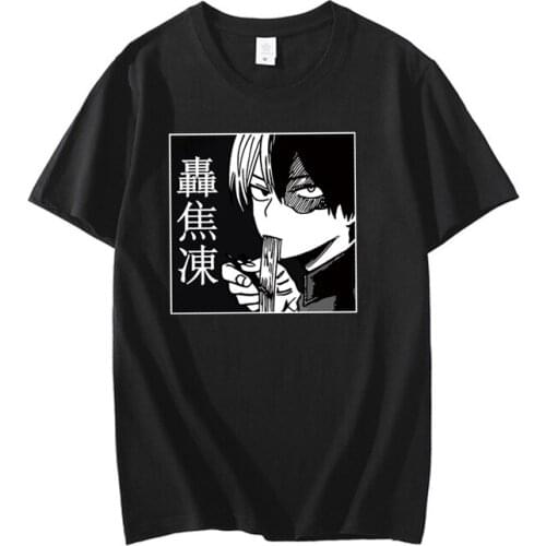 2021Men Anime T Shirt My Hero Academia Shoto Todoroki Hip Hop Tops Tees Unisex