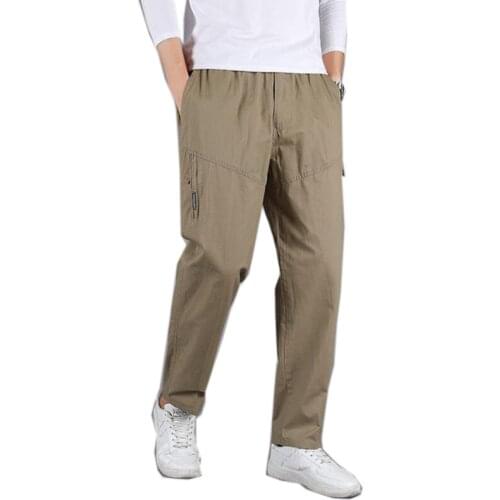 2021 Mens Casual Trousers Spring Autumn Pants Cotton Zip Pockets Male Loose Elastic Waist Plus Size 6XL Oversize Cargo Pants
